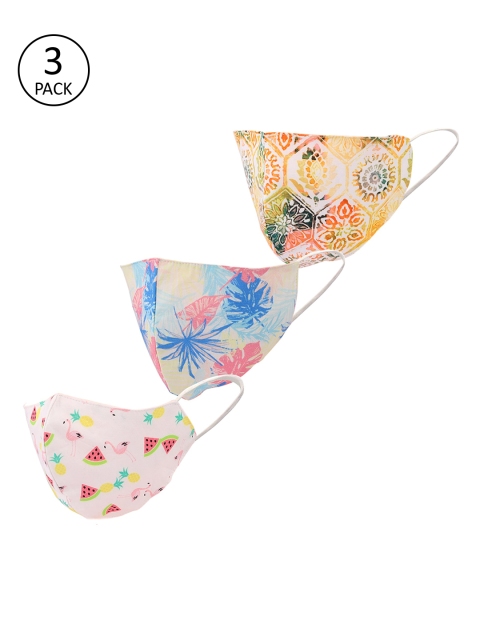 

LEGAL BRIBE Women 3 Pcs Printed 3-Ply Anti-Pollution Reusable Cloth Masks, Pink