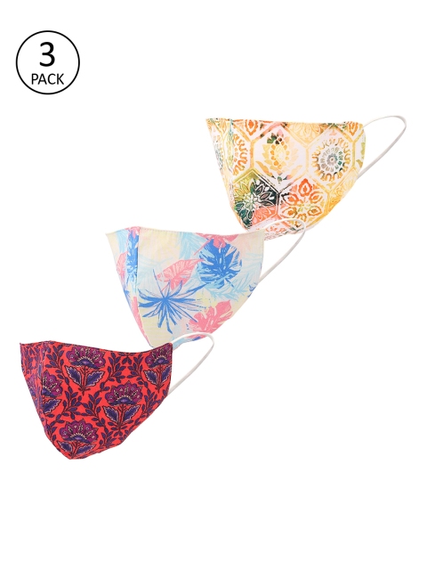 

LEGAL BRIBE Women 3 Pcs Printed 3-Ply Anti-Pollution Reusable Cloth Masks, Red
