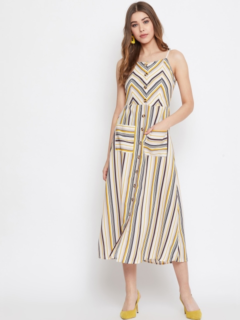 

Berrylush Women Beige Striped A-Line Dress