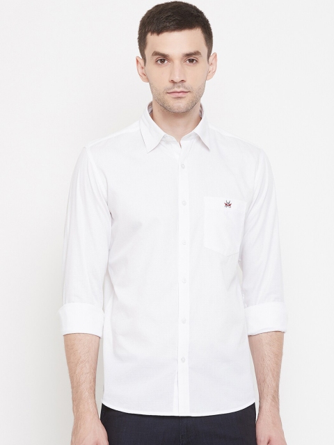 

Crimsoune Club Men White Slim Fit Solid Semiformal Anti-Viral Shirt