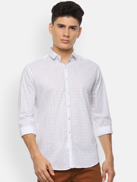 

V Dot Men White Slim Fit Checked Casual Shirt