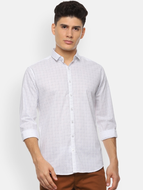 

V Dot Men White & Blue Micro Print Casual Shirt