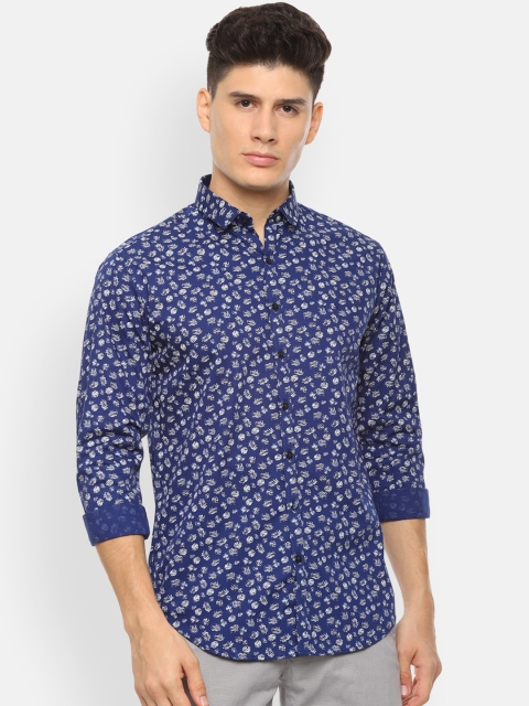 

V Dot Men Navy Blue Slim Fit Printed Casual Shirt