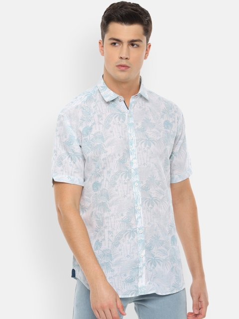 

V Dot Men White & Blue Slim Fit Printed Casual Shirt