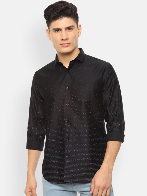 

V Dot Men Black Slim Fit Printed Casual Shirt