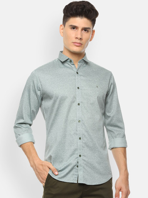 

V Dot Men Green & White Slim Fit Printed Casual Shirt
