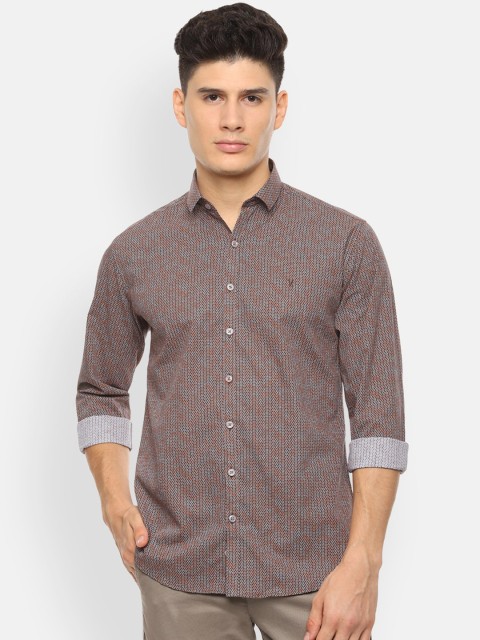 

V Dot Men Brown Slim Fit Floral Printed Casual Shirt