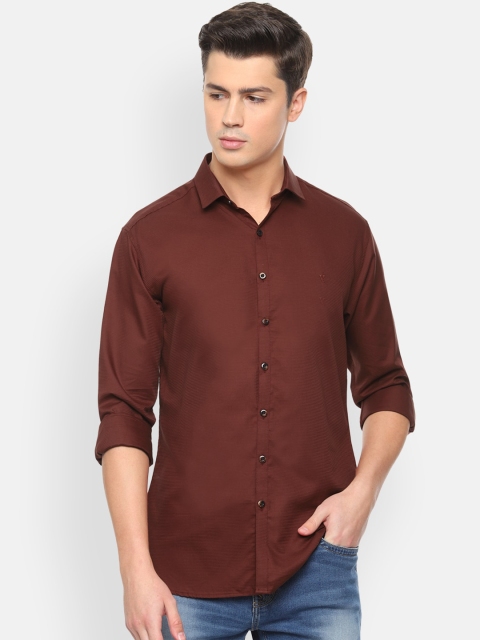 

V Dot Men Brown Slim Fit Self Design Casual Shirt