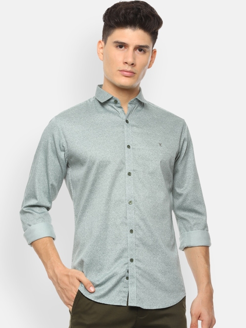 

V Dot Men Green Slim Fit Printed Casual Shirt
