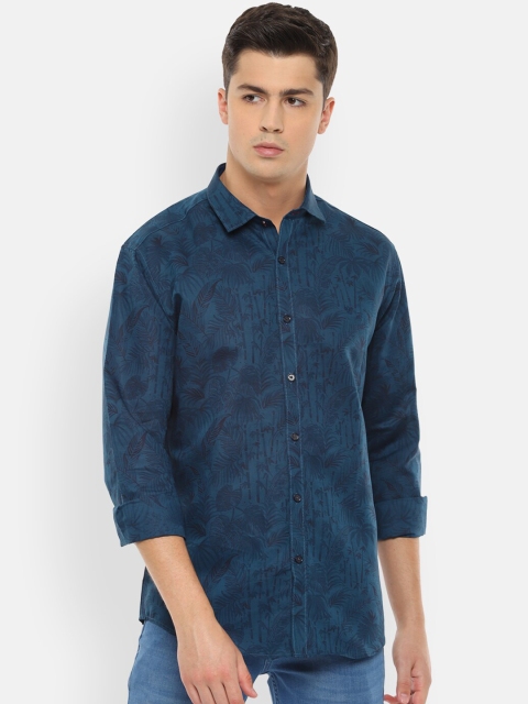 

V Dot Men Navy Blue & Black Slim Fit Printed Casual Shirt