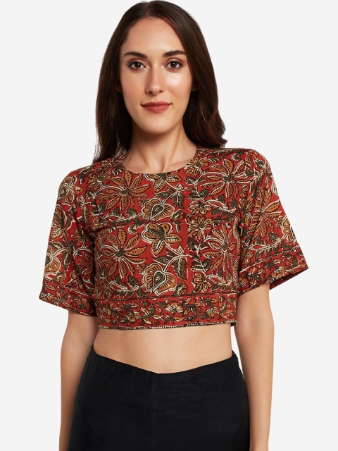 

Desi Weavess Women Maroon & Green Kalamkari Printed Saree Blouse