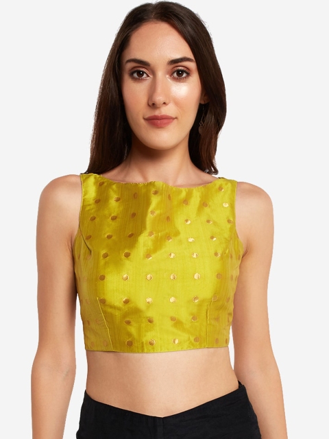 

Desi Weavess Women Lime Green Contemporary Gold Zari Buttie Saree Blouse