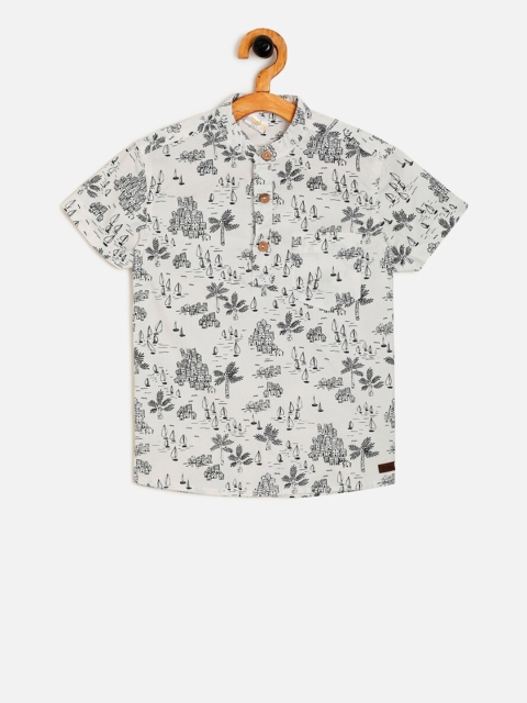 

Aomi Boys White & Grey Regular Fit Printed Casual Shirt