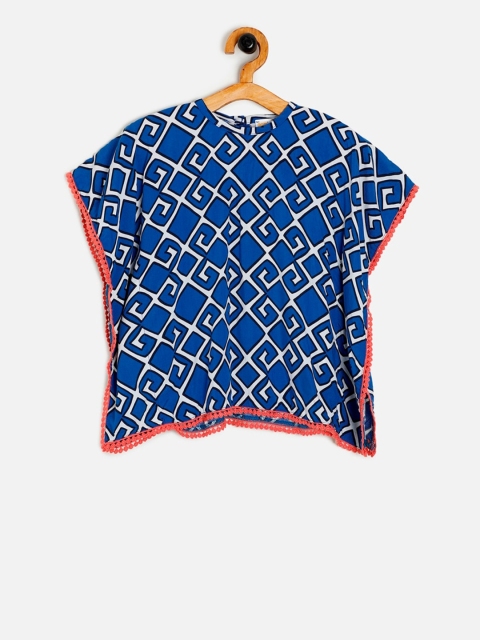 

Aomi Girls Blue & White Printed Kaftan Pure Cotton Top