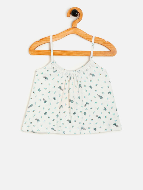 

Aomi Girls White & Blue Floral Printed A-Line Top