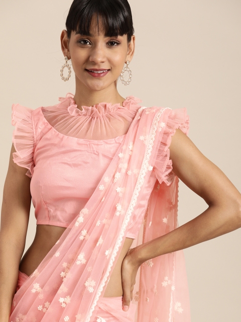 

Inddus Pink Embellished Net Saree