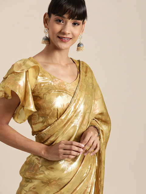

Inddus Gold-Toned Printed Cotton Blend Saree