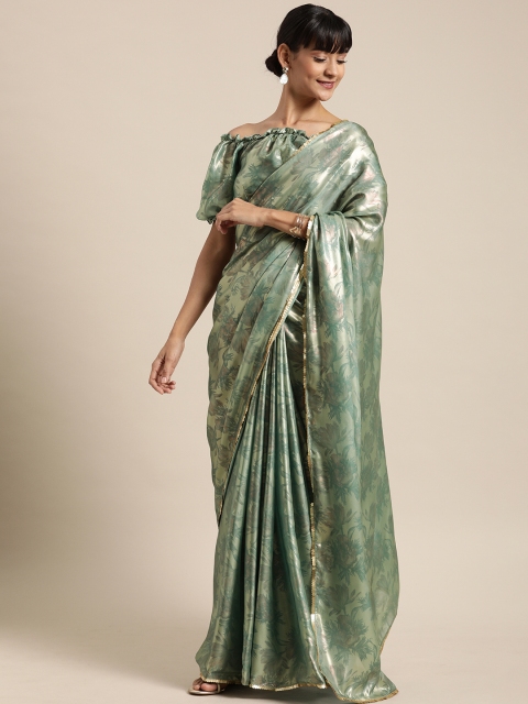 

Inddus Green & Gold-Toned Silk Blend Printed Saree