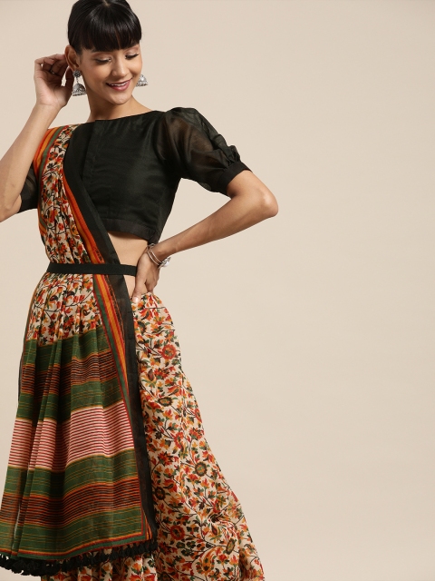 

Inddus Black & Beige Cotton Blend Printed Saree