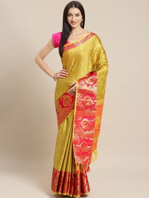 

Mitera Green & Golden Paisley Woven Design Banarasi Saree