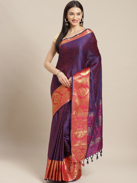 

Mitera Navy Blue & Maroon Paisley Printed Banarasi Saree