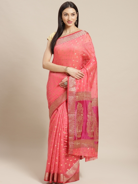 

Mitera Coral Pink & Golden Woven Design Banarasi Saree