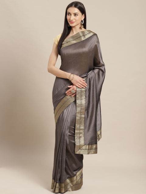 

Mitera Charcoal Grey Zari Detail Solid Banarasi Saree