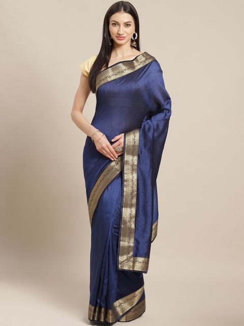 

Mitera Navy Blue Zari Detail Solid Banarasi Saree