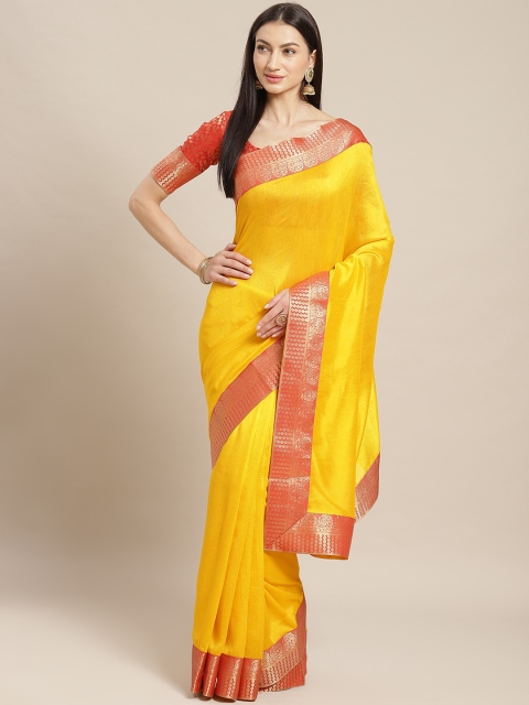 

Mitera Yellow Zari Detail Solid Banarasi Saree