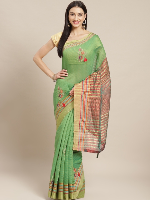 

Mitera Green & Golden Striped Banarasi Saree