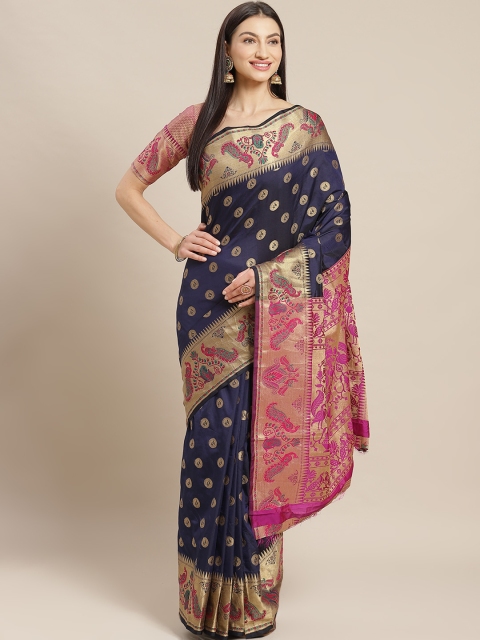 

Mitera Navy Blue & Golden Woven Design Paithani Saree