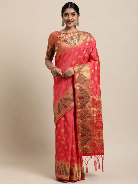 

Mitera Pink Ethnic Motifs Woven Paithani Saree