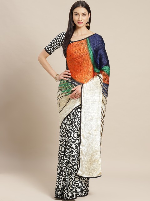 

Mitera Off-White & Black Printed Half & Half Saree