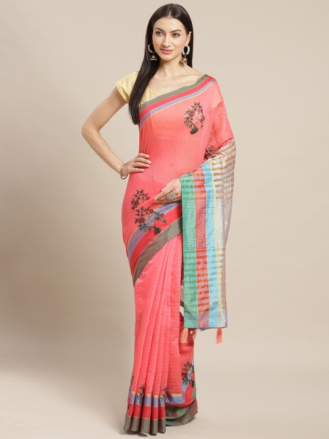 

Mitera Pink Striped Banarasi Saree