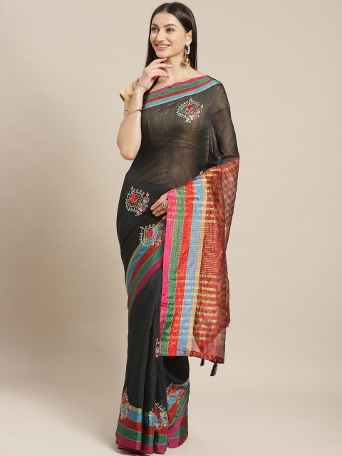 

Mitera Black & Golden Striped Banarasi Saree