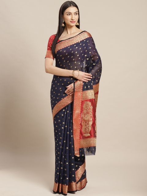 

Mitera Navy Blue & Golden Woven Design Banarasi Saree