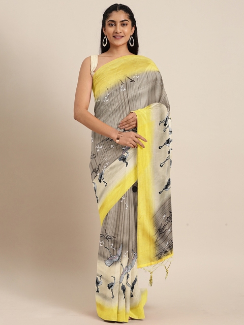 

KALINI Grey & Yellow Art Silk Printed Saree