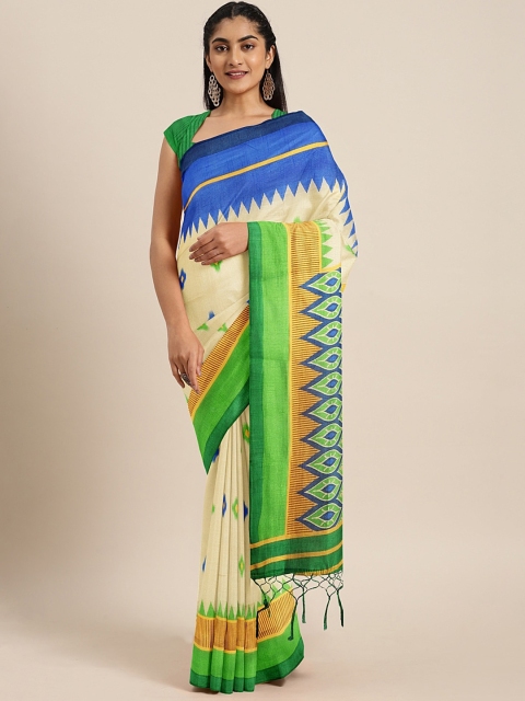 

KALINI Blue & Beige Art Silk Printed Saree