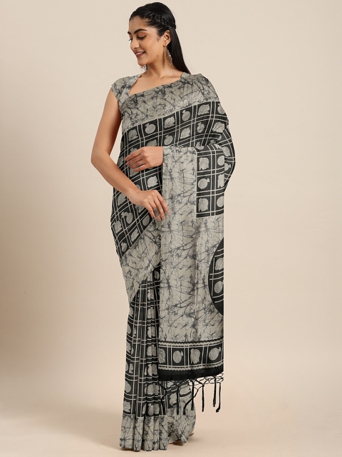 

KALINI Black & Grey Art Silk Printed Mysore Silk Saree