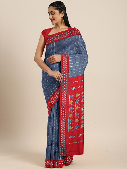 

Mitera Blue & White Striped Art Silk Saree