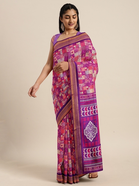 

KALINI Purple Art Silk Abstract Printed Mysore Silk Saree