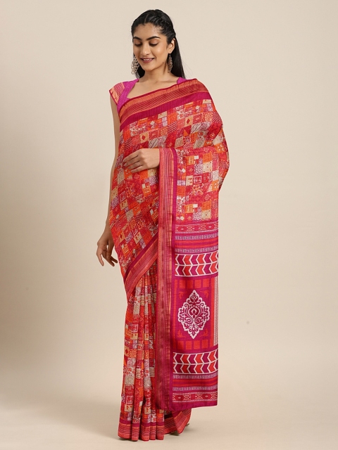 

KALINI Red Art Silk Abstract Printed Mysore Silk Saree