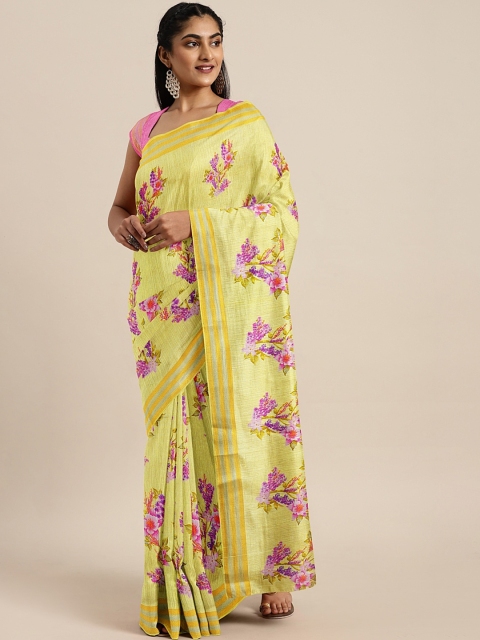 

KALINI Yellow & Pink Art Silk Printed Mysore Silk Saree