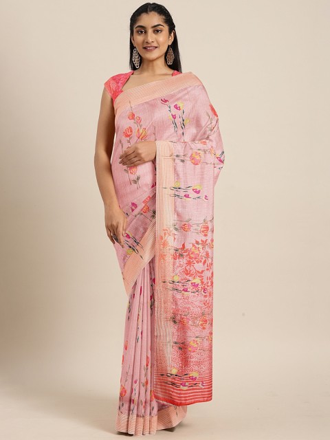 

KALINI Pink & Orange Art Silk Printed Mysore Silk Saree