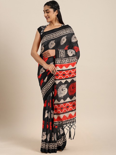 

KALINI Black & Red Art Silk Printed Mysore Silk Saree