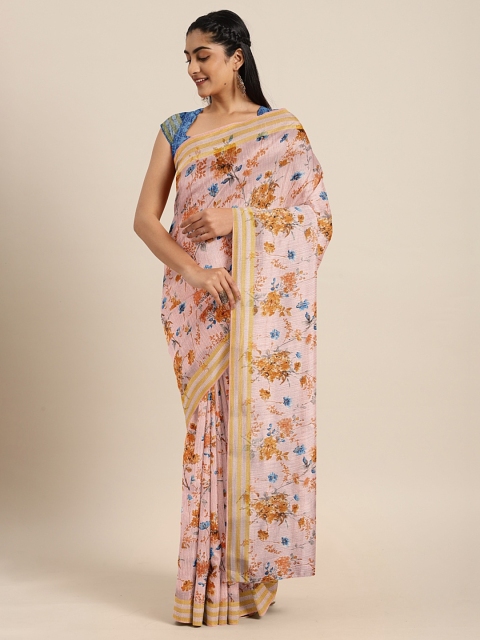 

KALINI Pink & Blue Art Silk Floral Printed Mysore Silk Saree