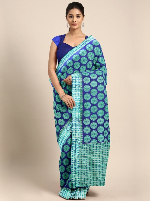 

KALINI Blue Geometric Printed Cotton Blend Saree