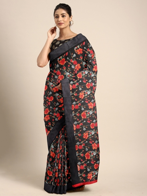 

KALINI Black & Red Cotton Blend Printed Saree