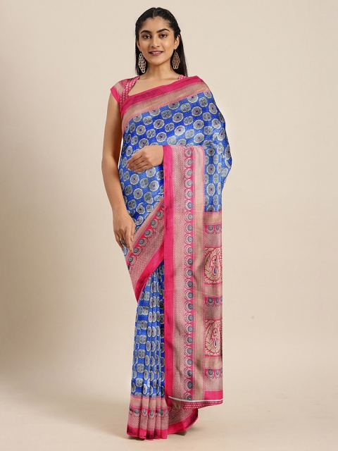 

KALINI Blue & Pink Art Silk Printed Mysore Silk Saree