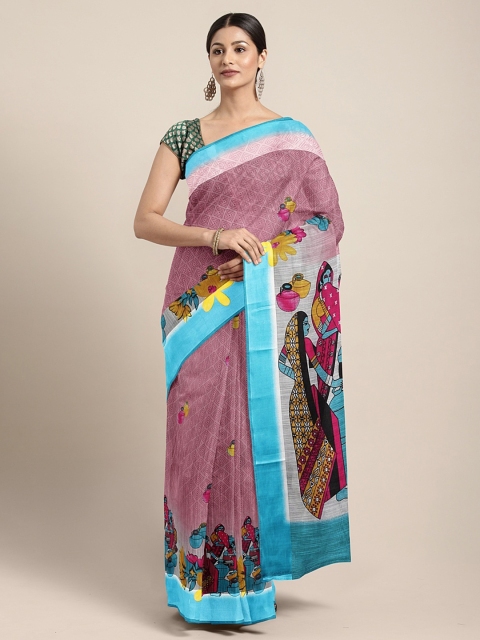 

Mitera Mauve & Blue Cotton Blend Printed Saree
